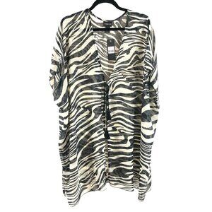 Cover2Cover Womens Swim Cover Up Robe Sheer Zebra Striped Black White Size 1X